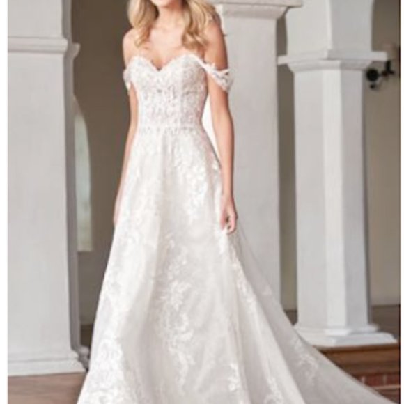 Jasmine Couture Wedding Gown - Embroidered Lace Ball Gown with Portrait Neckline - Picture 8 of 8